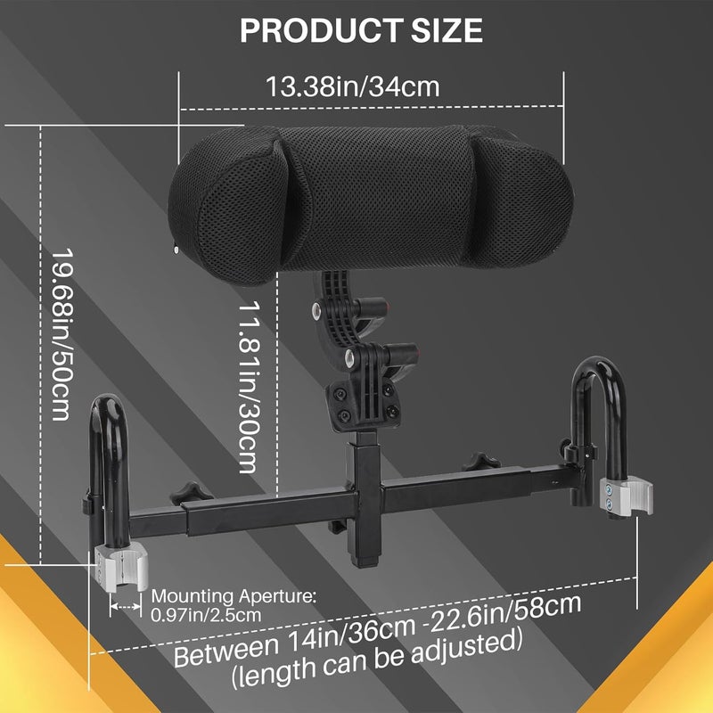 CHENNTAI Adjustable Wheelchair Headrest Backrest, 25mm Universal Wheelchair Headrest Neck Support Fits Teens and Young Adults Universal Wheelchair Accessories (Black) - Image 2